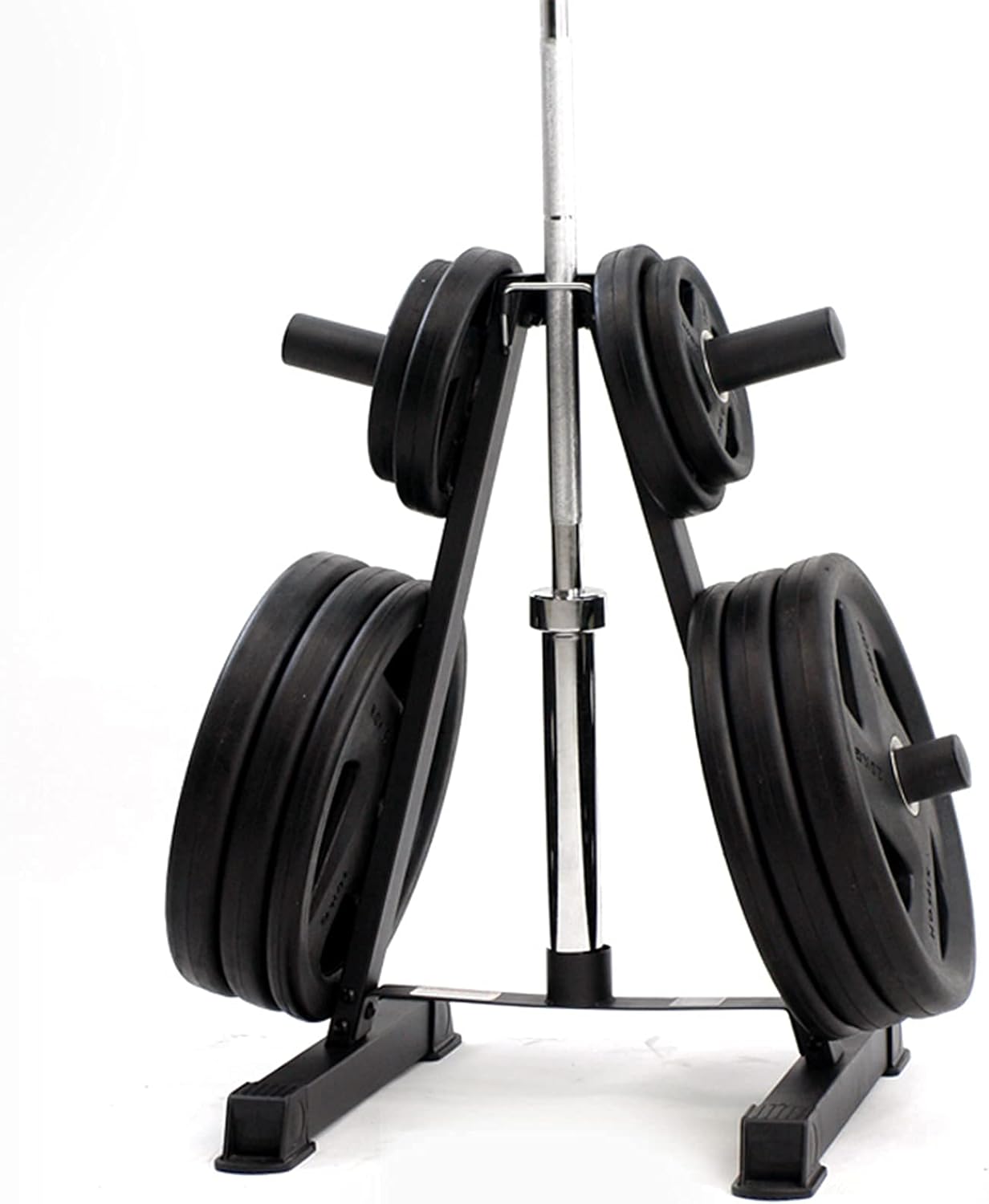 2In Weight Plate Rack Tree Holders, Designed With Barbell Bar Lock, Easy Access For Dumbbell Bumper Plates Free Weight Stand
