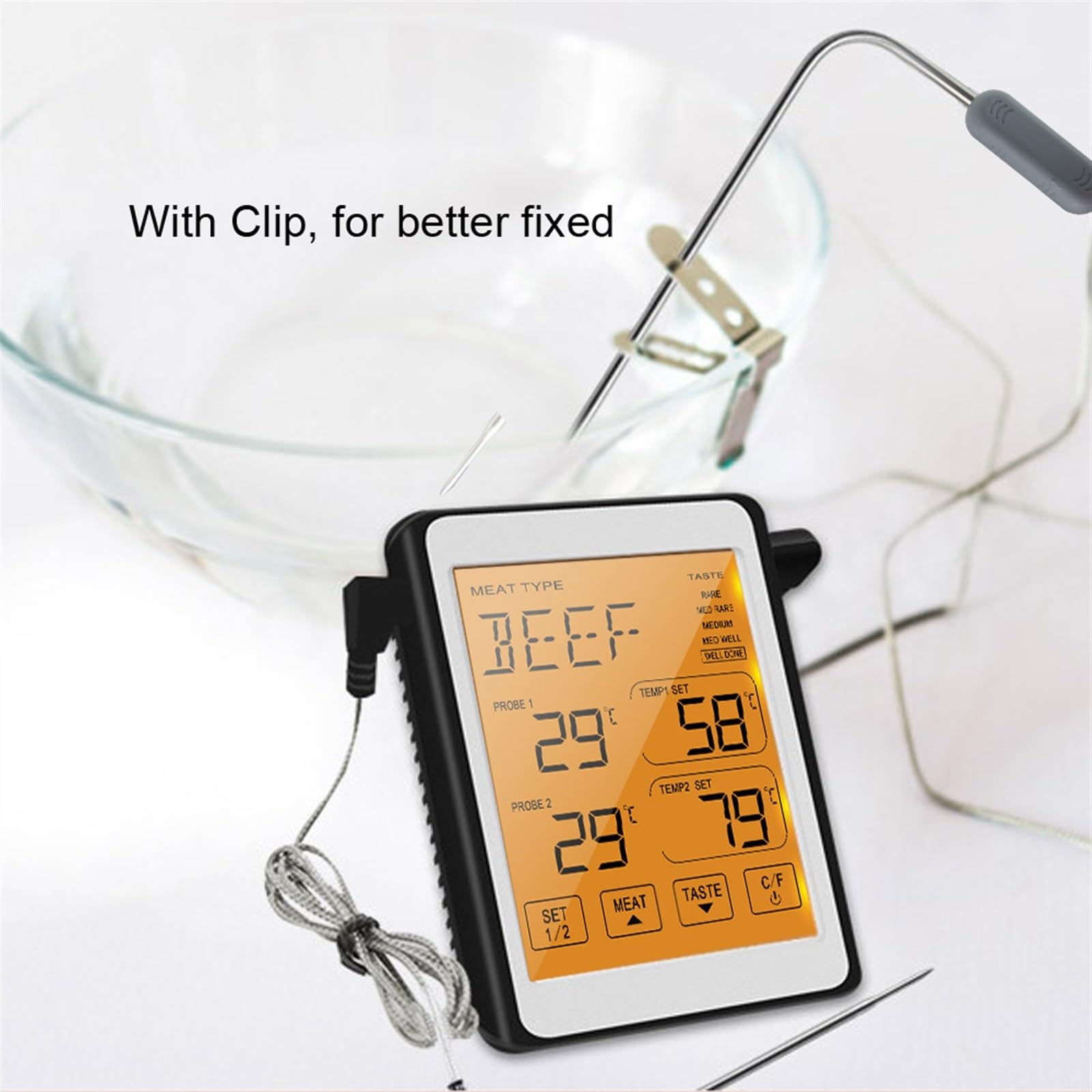 Thermomètre de four à Double sondes, testeur de température de viande BBQ de cuisine, moniteur de cuisson du sucre, thermomètres électroniques numériques for aliments (Color : B)