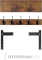 Vista 9 de Ganchos de pared con estante, perchero de madera con estante montado en la pared, estantes colgantes de entrada con 5 ganchos de metal para ropa