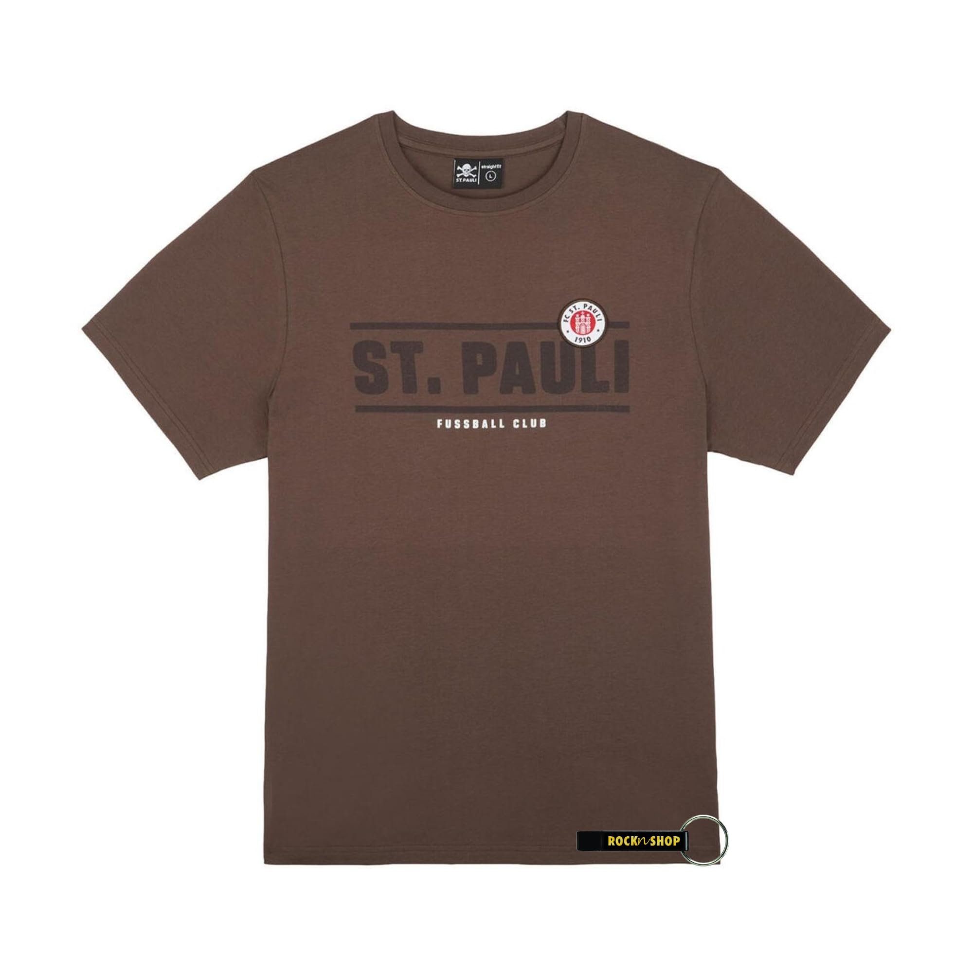 Fc St. Pauli Unisex Classic With Logo - Brown T-Shirt Classic Logo Official Merchandise Brown Shirt With Pauli Lettering And Logo, 100% Cotton, 3XL