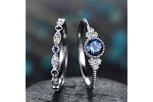 AZQ Fashion 2PCS 925 Sterling Silver Natural Sapphire Ring for Women