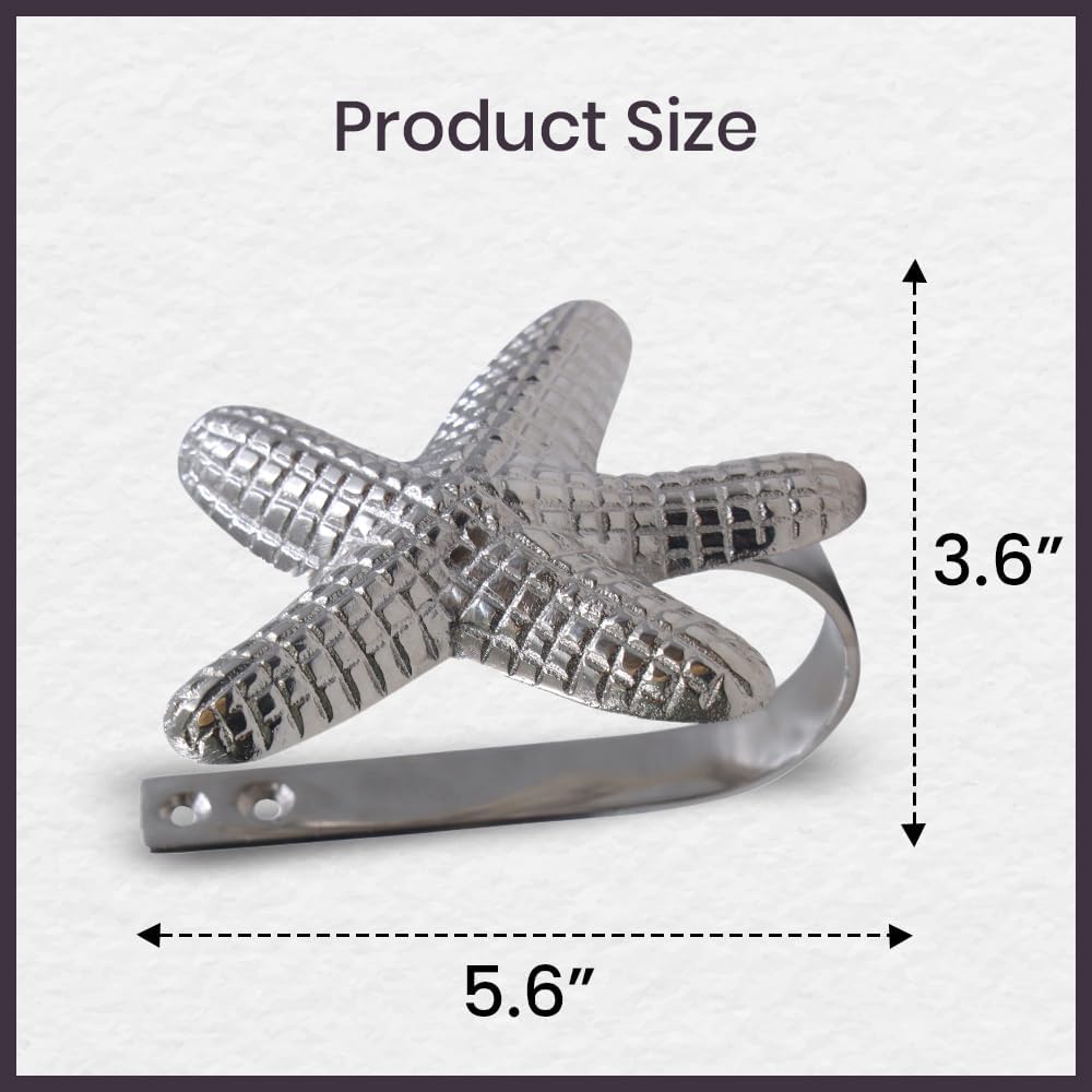 The Metal Magician Metal Nautical Starfish Curtain Holdback & Curtain Holder for Home, Bedroom & Office (Starfish Silver, Set of 4)