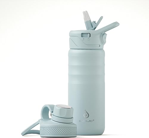 Miniatura 28 de IDEUS Botella de agua aislada de acero inoxidable con 2 tapas a prueba de fugas, termo para senderismo y ciclismo, 24 onzas, amarillo brillante