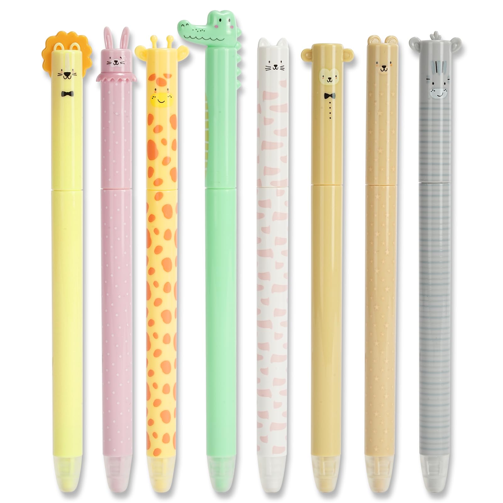 AUAUY 8 Pcs Erasable Gel Pens with Thermosensitive Erase Ink, 0.5mm Tip, Blue Ink Color, Range of Barrel Designs, Cute Cartoon Animal Designs, Rub Out Pens for Student Stationery Office Supplies — image 1
