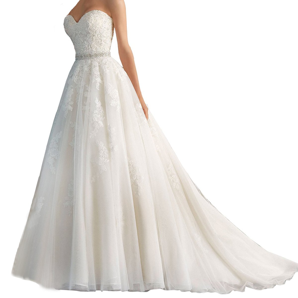 Abito da Sposa Lungo Senza Spalline delle Donne Pizzo