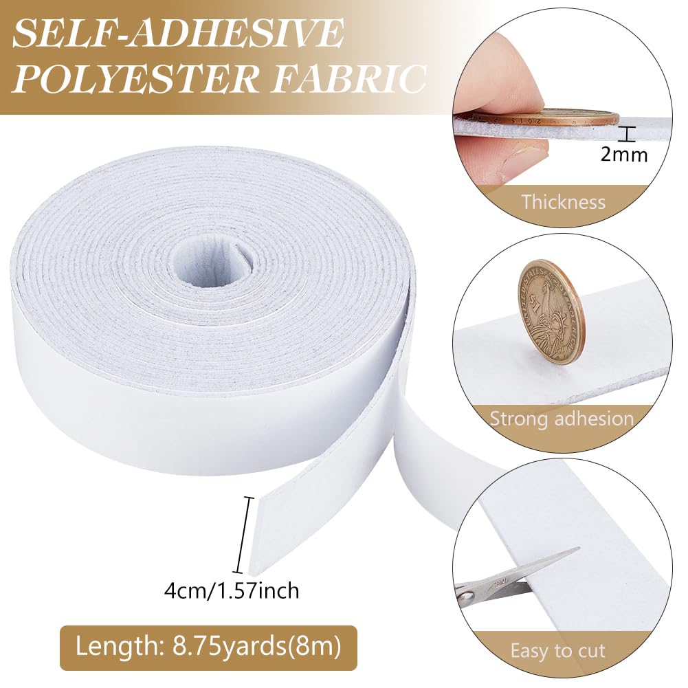 BENECREAT Nastro Adesivo in Feltro Bianco, 8m X 4cm X 2mm, Nastro Adesivo in Feltro Autoadesivo per Proteggere Mobili e Colla Fai Da Te