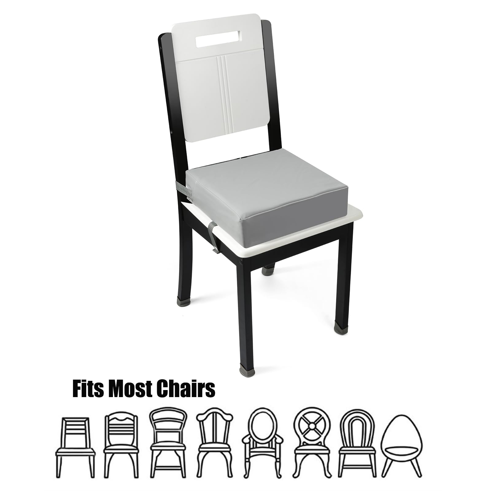 PandaEar Asiento Elevador para Niños para Mesa de Comedor, Cojín Elevador Portátil para Niños, Doble Correa de Seguridad, Base Antideslizante (Gris)