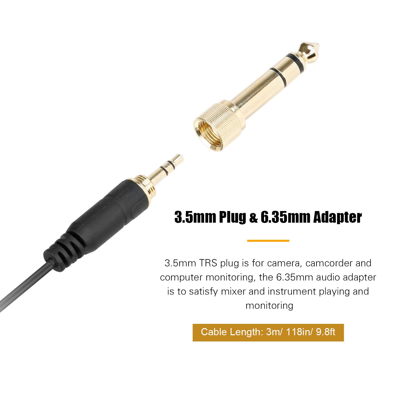 BY-HP2 - Auriculares con monitor de vídeo de alta fidelidad, sonido de proteína suave, almohadillas para orejas con salida estéreo de 3,5 mm y 6,35 mm para cámara de DJ, difusión, podcast, reunión