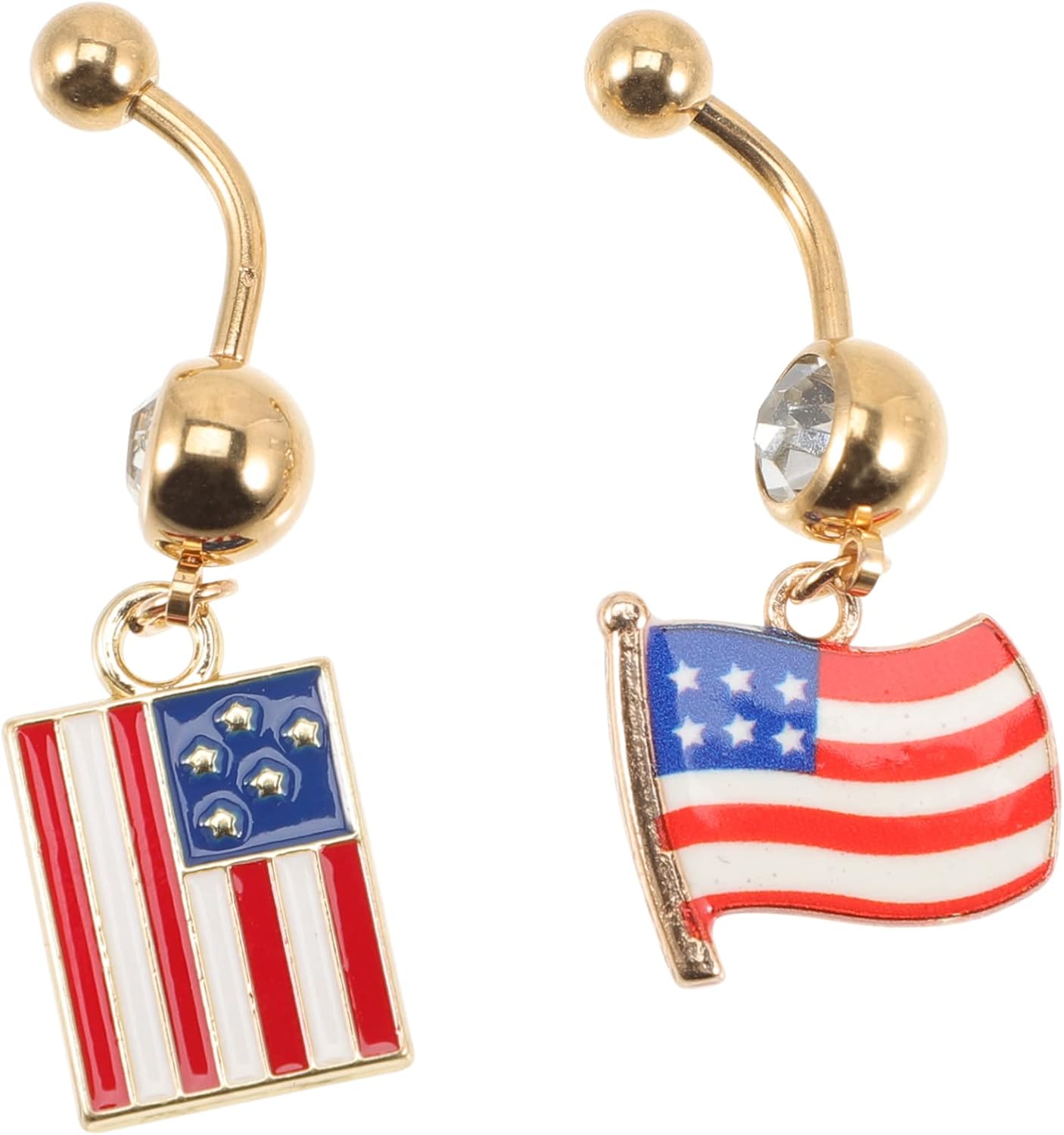 CALLARON 2Pcs Stainless Steel Flag Belly Button Rings with Star Charms Piercing Jewelry for Independence Day Theme Navel Rings