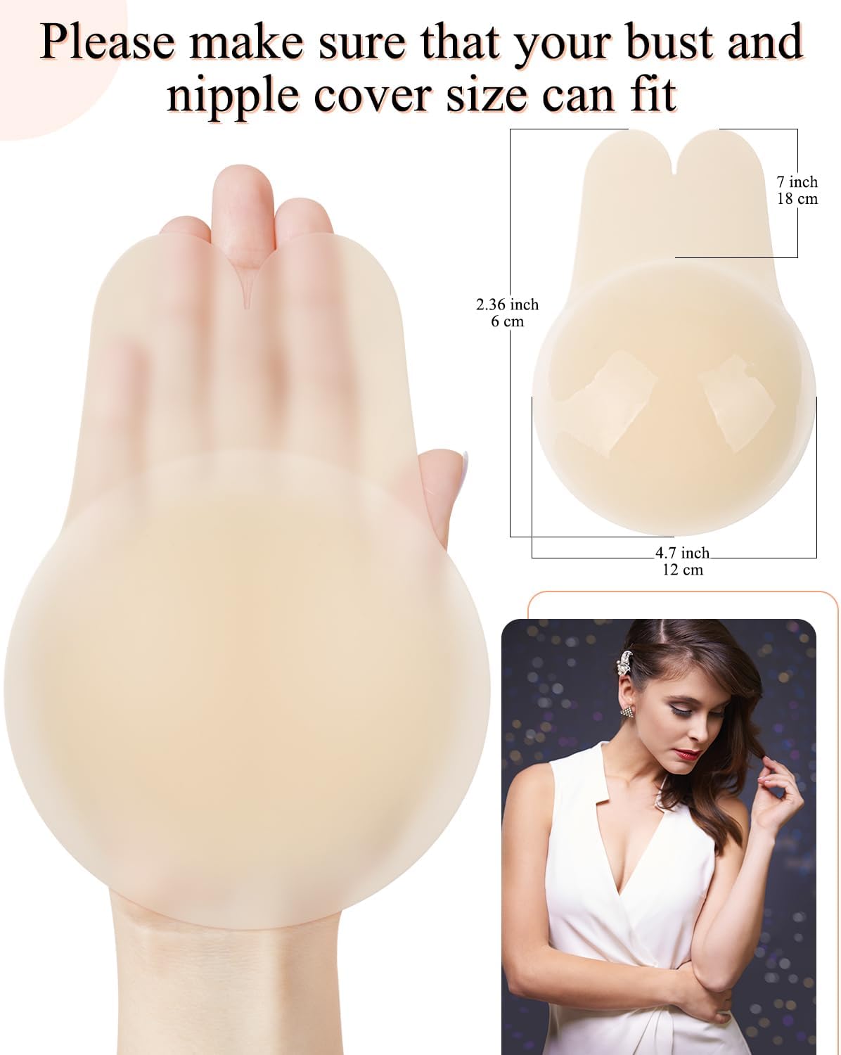 2 Pairs Adhesive Breast Lift Nipple Covers, Silicone Lifting Nipple Covers for Women, Reusable Nipple Pasties Sticky Bra Breast Lifters for Backless Strapless Dress - Image 2