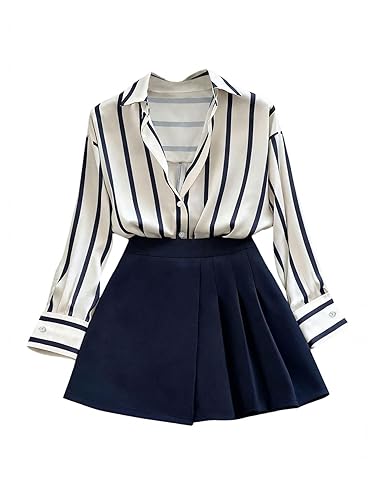 Women's Business Casual Outfits Striped Long Sleeve Button Down Blouse
