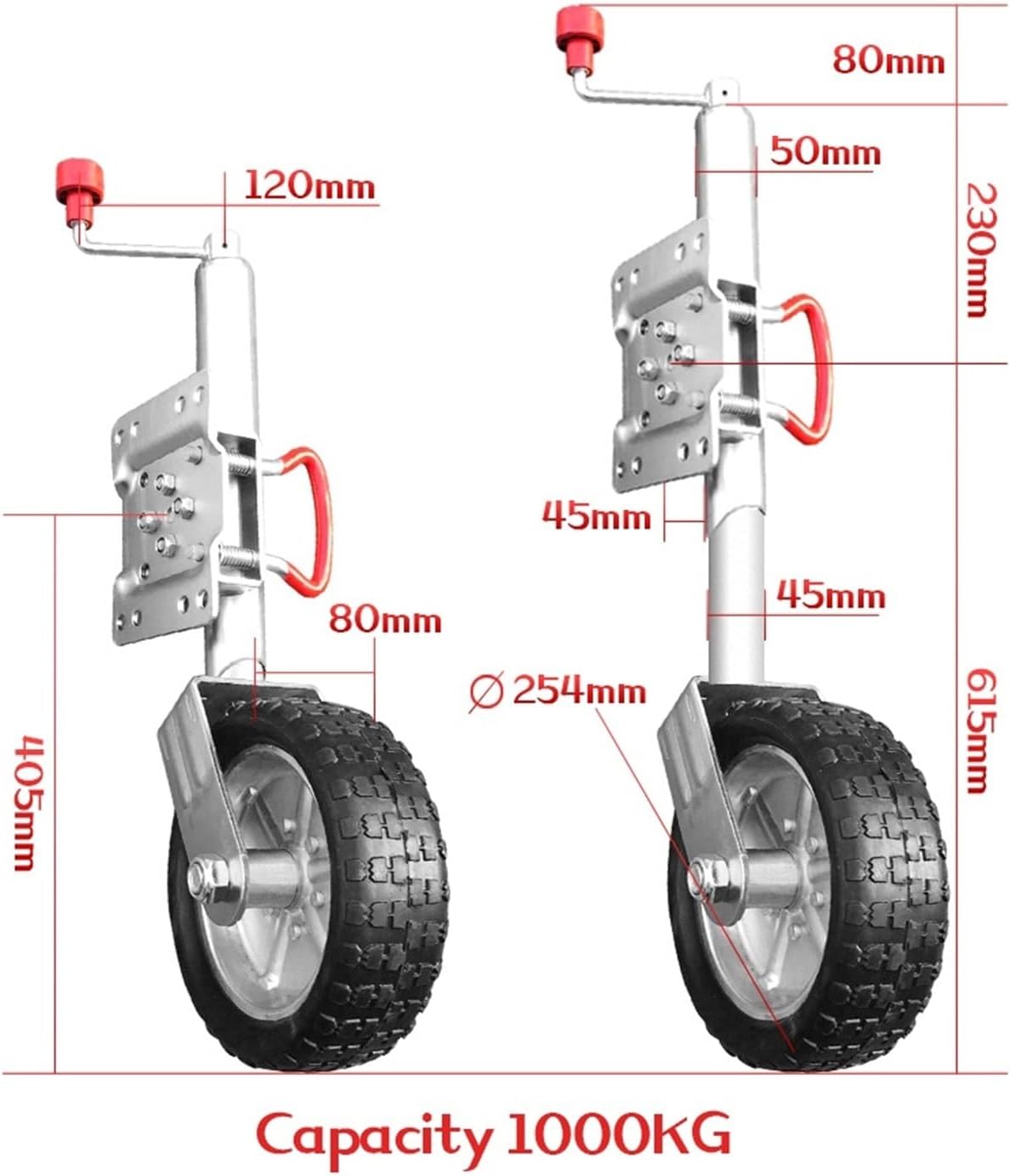 Replacement 10 Inch for Jockey Wheel Swing Up Solid Rubber Capacity 1000KG Caravan RV Boat Trailer Jack Parts Accessories