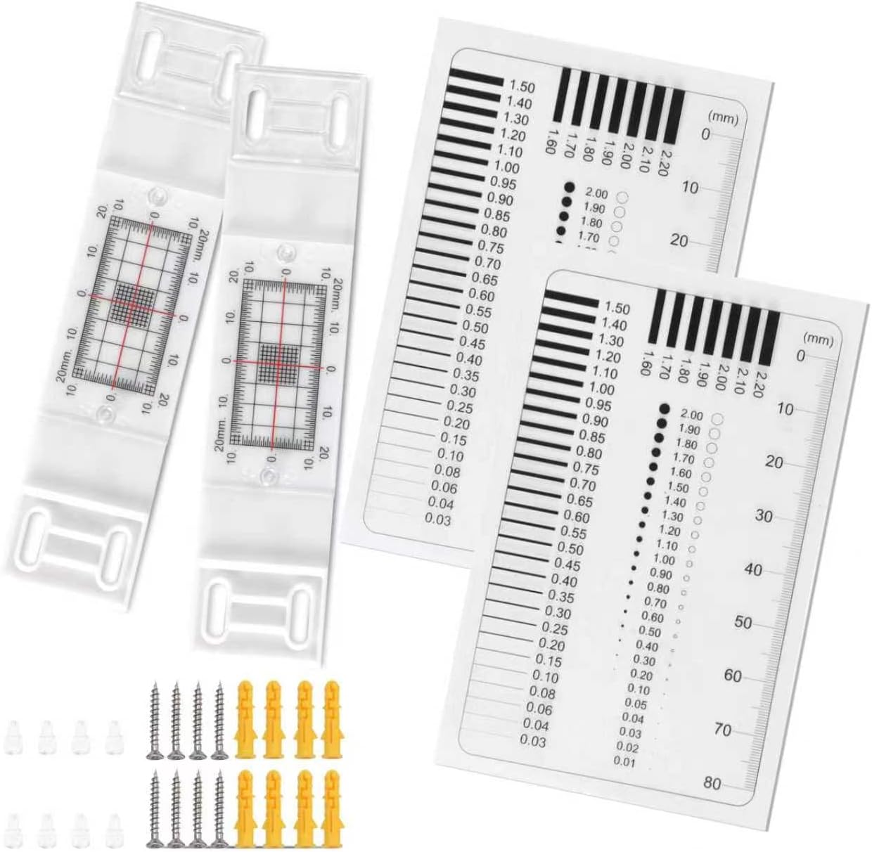 Crack Width Gauge， Concrete Crack Gauge Width Ruler Width Crack Gauge,Wall Deformation and Crack Measure and Record Instrument (CM03 2pcs + CW02 2pcs)