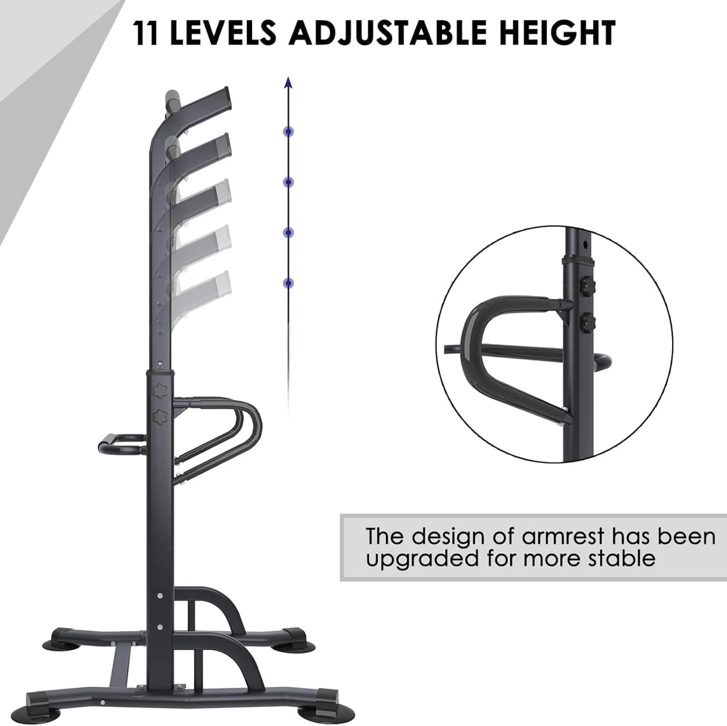 DlandHome Upgrade Multi-Function Power Tower Adjustable Height Pull Up and Dip Station Strength Training Fitness Workout Station, PSBB002-P