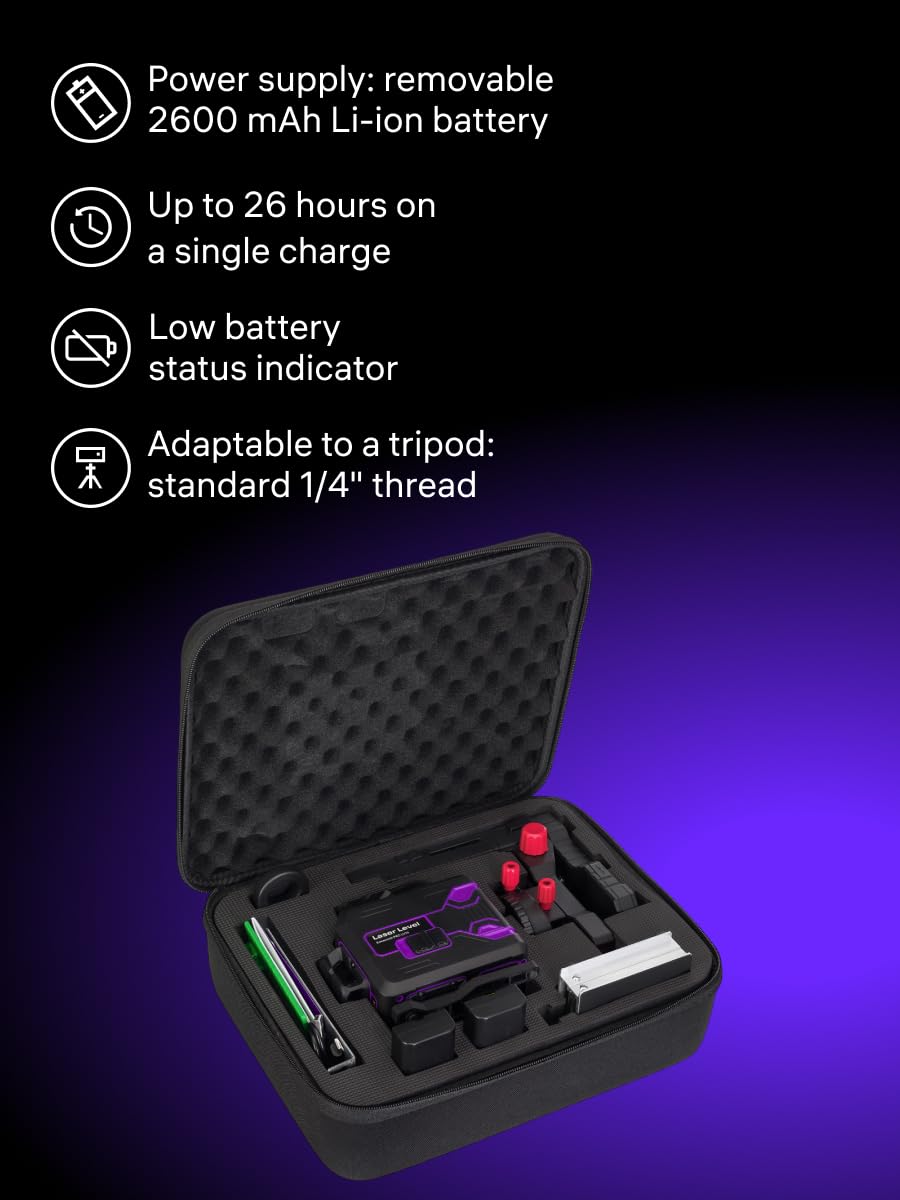 PRO LV70 Samopoziomujący Poziomica Laserowa Tryb Impulsowy 30 m 4D 16 Linii 360° IP54 Pilot Zdalnego Sterowania Mikropodnośnik Podstawa Statyw Uchwyt 2 Akumulatory Li Ion Typ C W Zestawie