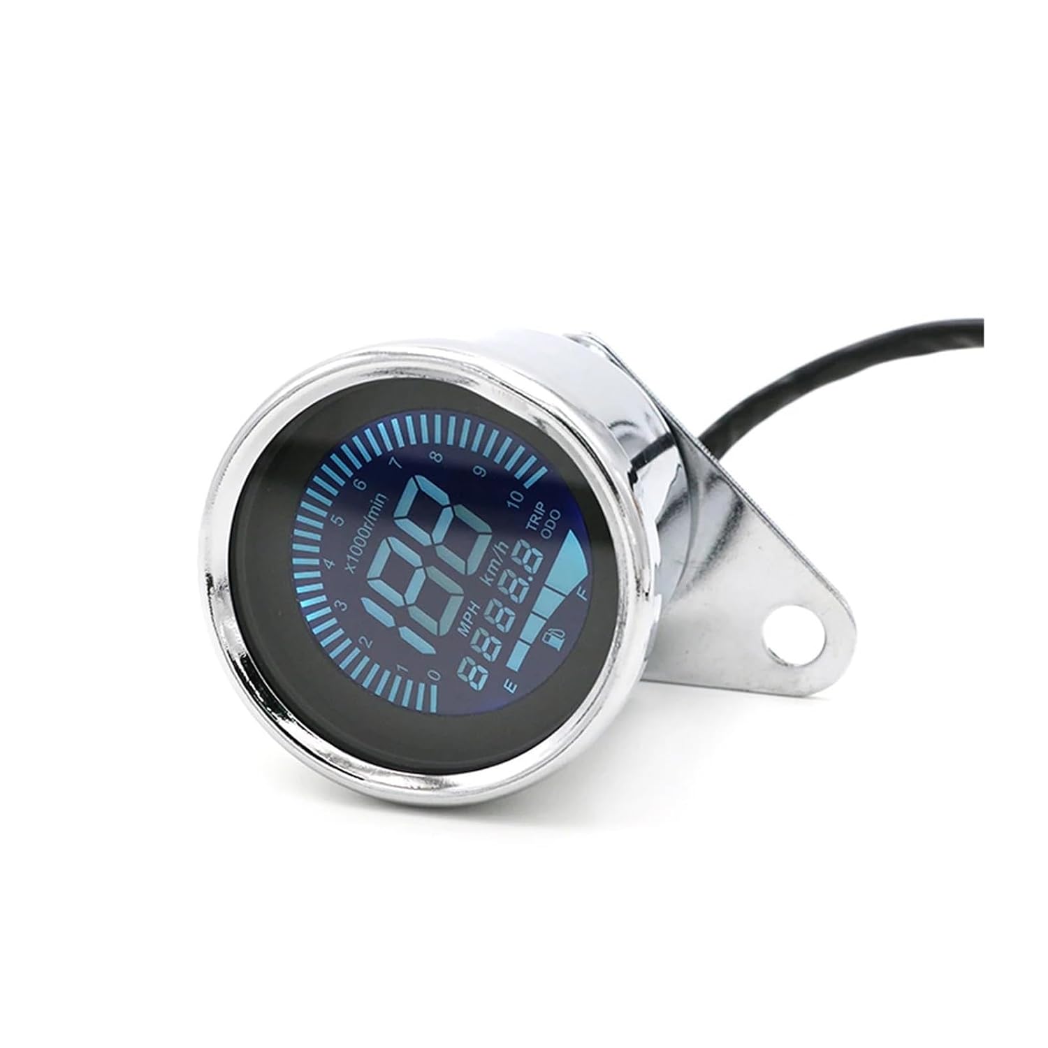 Digital 12V Universal Digital Motorcycle Speedometer Odometer Tachometer Gauge Fuel Meter LED Indicator(Silver)