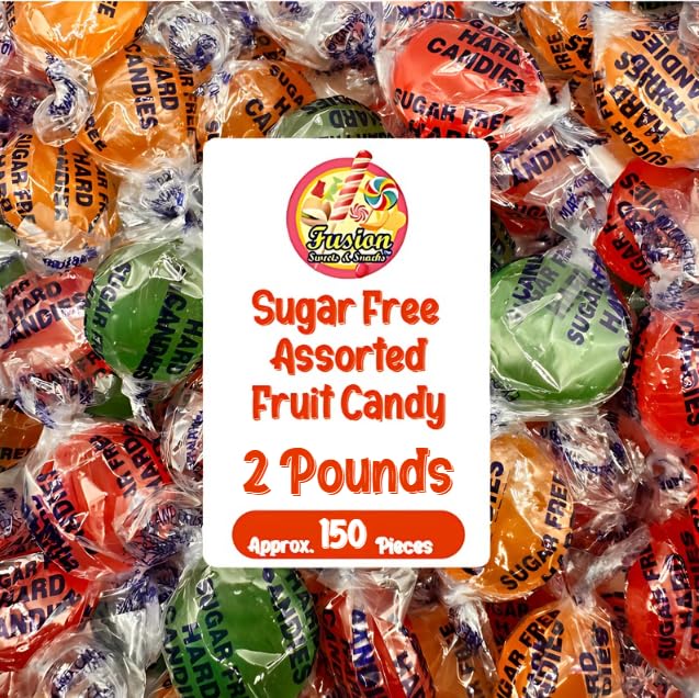 Sugar Free Assorted Fruit Flavor Hard Candy – 2  lb Bulk Bag (Approx 150 Count) - Cherry, Lime, Orange Individually Wrapped, Keto & Diabetic Friendly Low‑Calorie Sugar Free Hard Candy