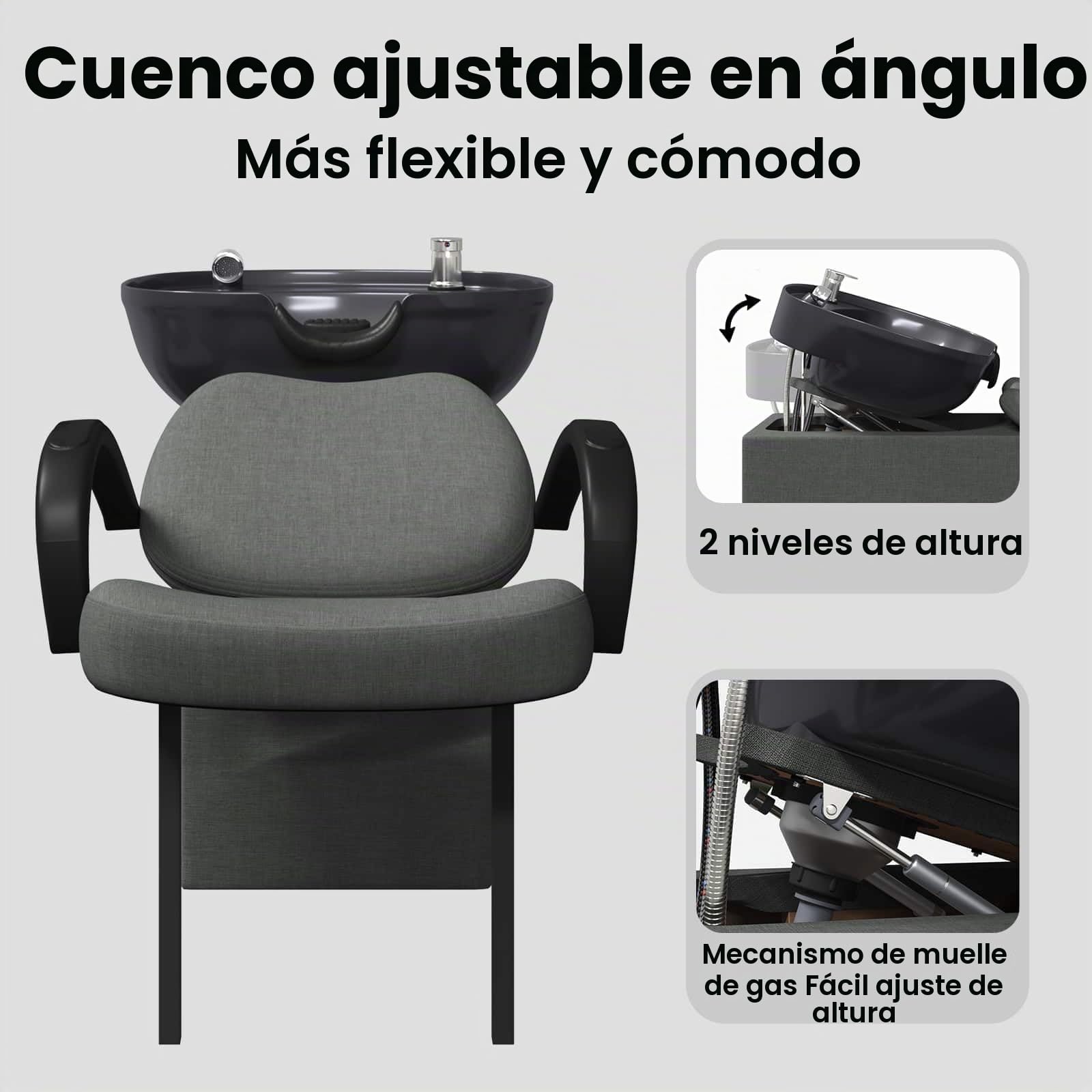 vidaXL Silla de Shampoo Gris oscuro y negro 136 x 60 x 92 cm tela