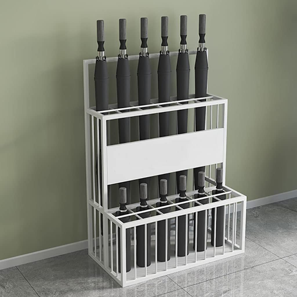 Modern Metal Umbrella Stand - Double Layer Holder Rack for Hotel Lobby & Hallway - Stylish Umbrella Bucket & Walking Stick Holder (White, 48x26x68cm)