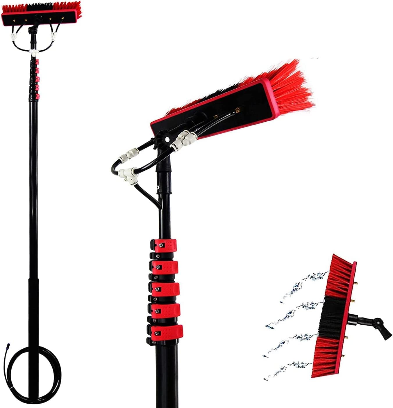 Spazzola Pulizia Pannelli Fotovoltaici,Idrospazzola Telescopica,Kit di Pulizia della Finestra,Attrezzatura per Kit di Lavaggio Esterno,30cm Brush Head-24FT/7.2M