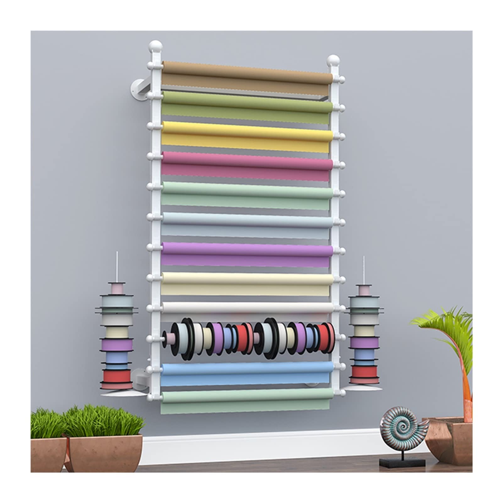 Estantes de pared de 12 niveles para carretes de papel pintado, bufandas de celofán y papel de envoltura de flores, ideal para manualidades y tiendas de regalos
