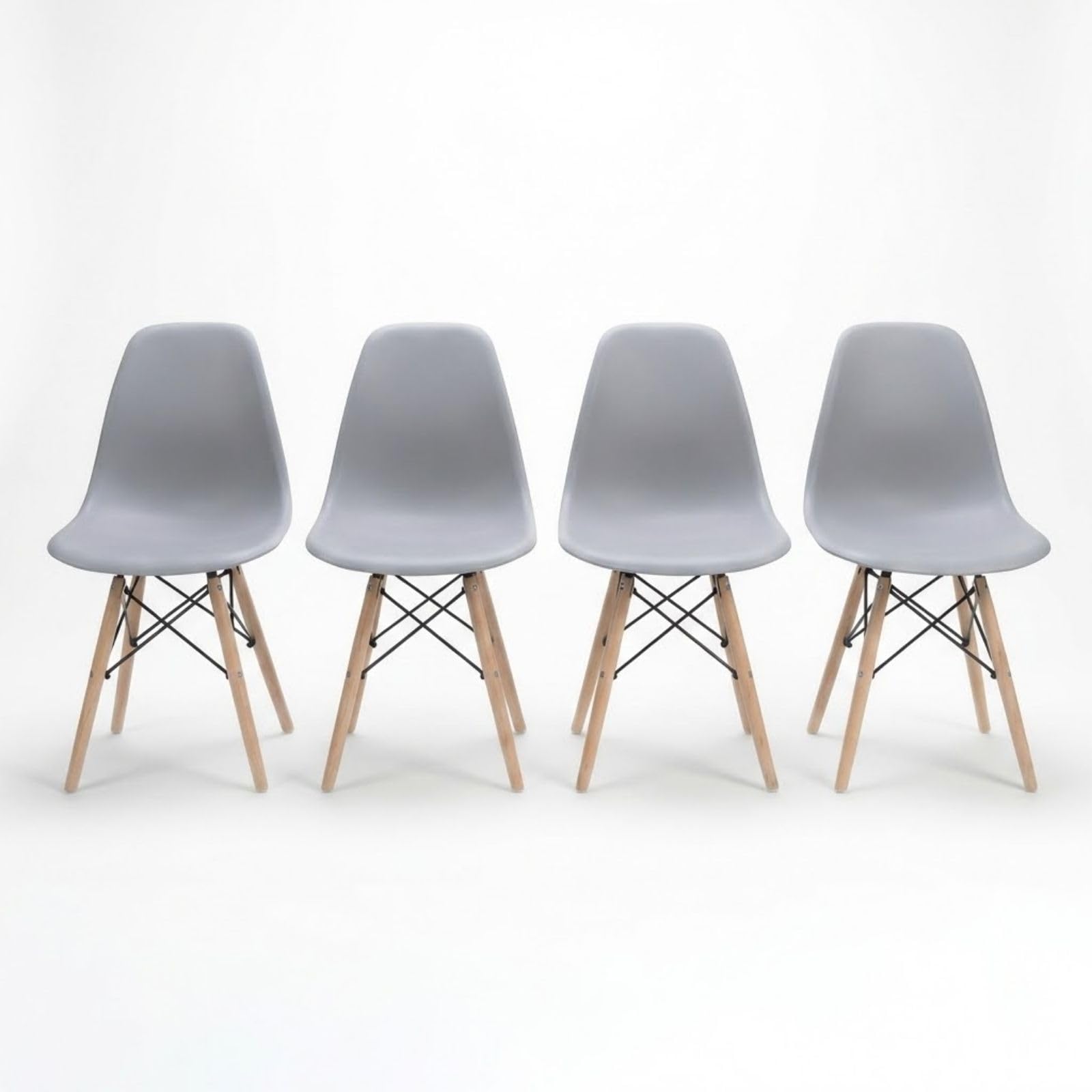 DASCK Pack 4 Sillas Nordicas de Comedor Estilo Escandinavo | Patas Haya Natural | Polipropileno Ergonomico | Carga 120 kg por Silla (Gris)