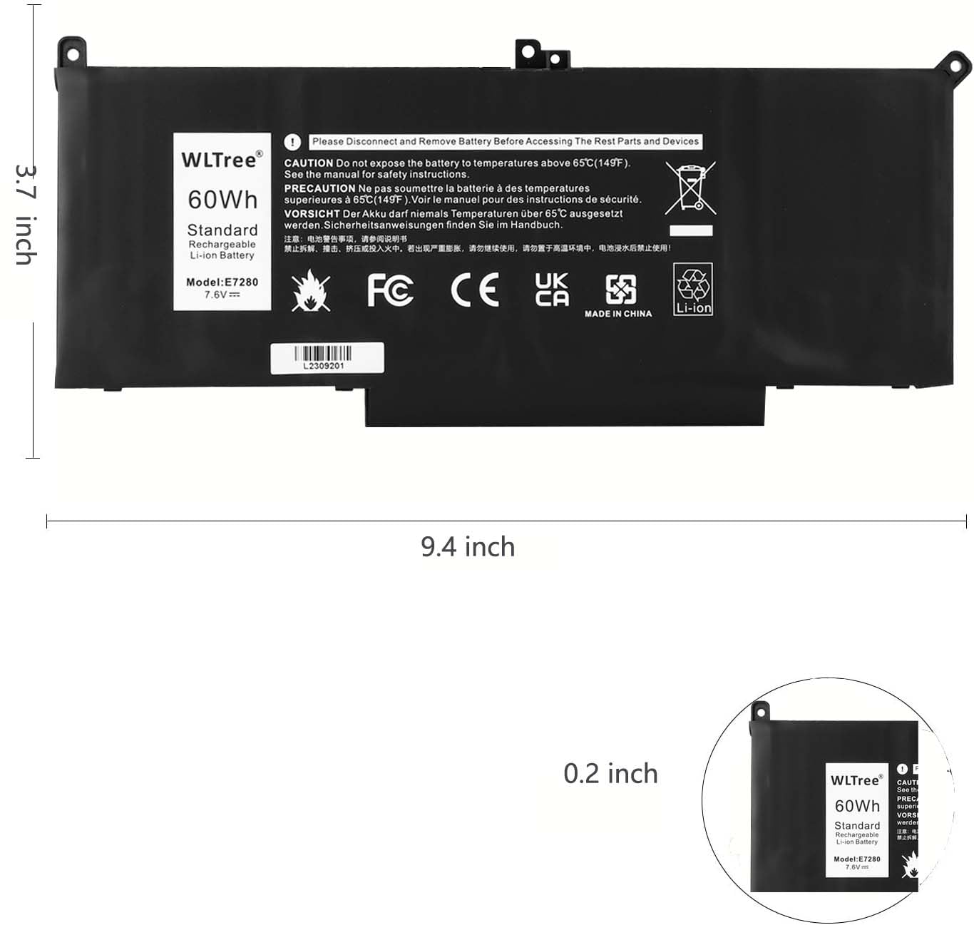 Batteria F3YGT 60Wh per Portatile Dell Latitude 12 7000 7280 7290 Latitude 13 7000 7380 7390 P29S002 Latitude 14 7000 7480 7490 P73G002 Serie DM3WC DM6WC 2X39G KG7VF 451-BBYE 453-BBCF Battery