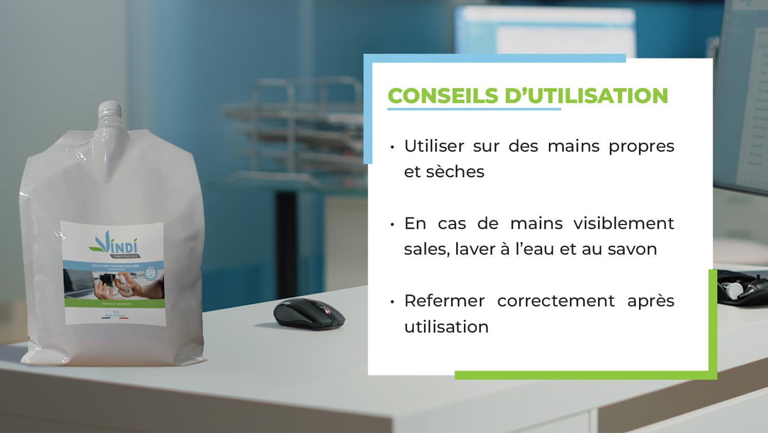 Vindi Désinfectant solution hydroalcoolique - Bidon-écorecharge de 5L - Fabrication Française - 76% d'alcool - Désinfection des mains et des surfaces - Virucide