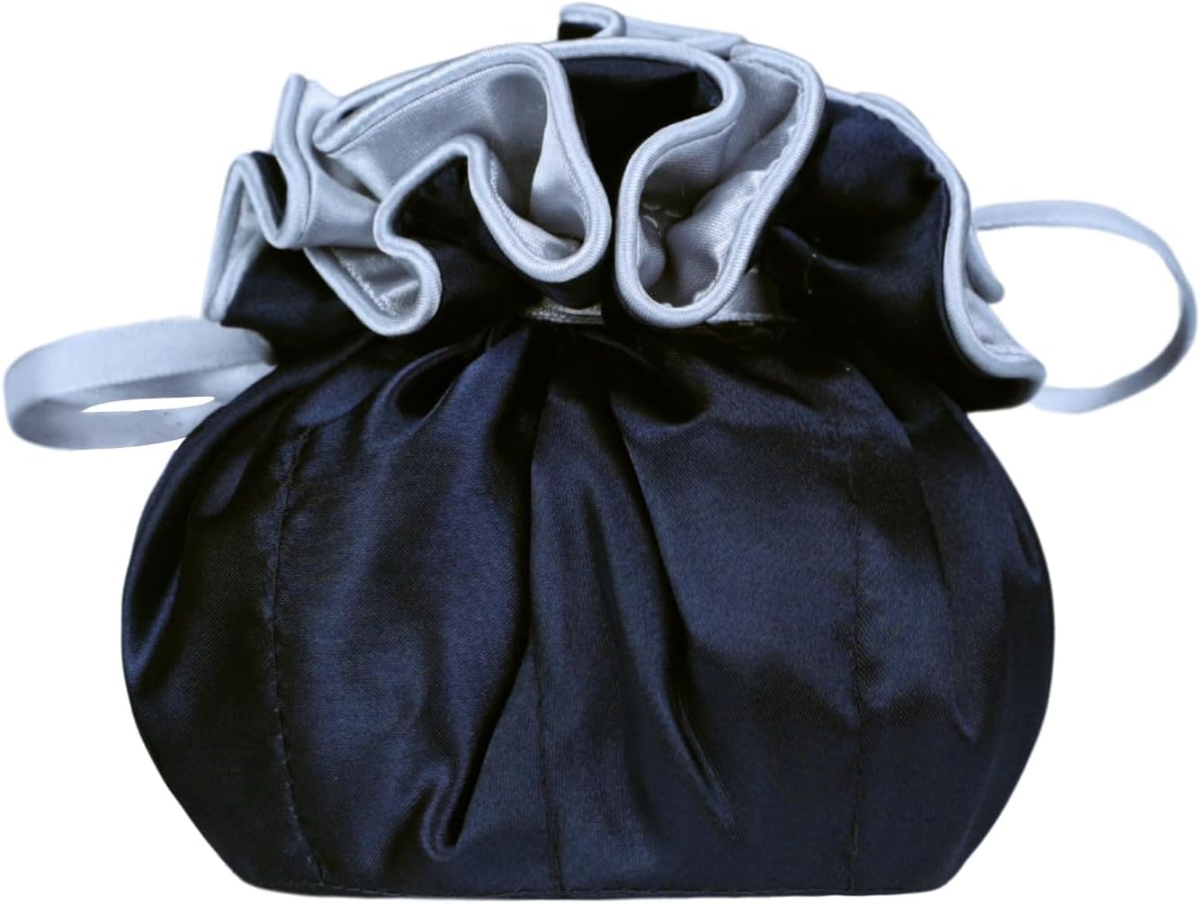 Marisa D'Amico Drawstring Premium Satin Jewelry Pouch with 8 Interior Pockets, Dark Blue + Silver