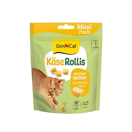 GimCat Rollis, comprimidos de queso - Snack para gatos rico en vitaminas sin cereales con auténtico queso duro