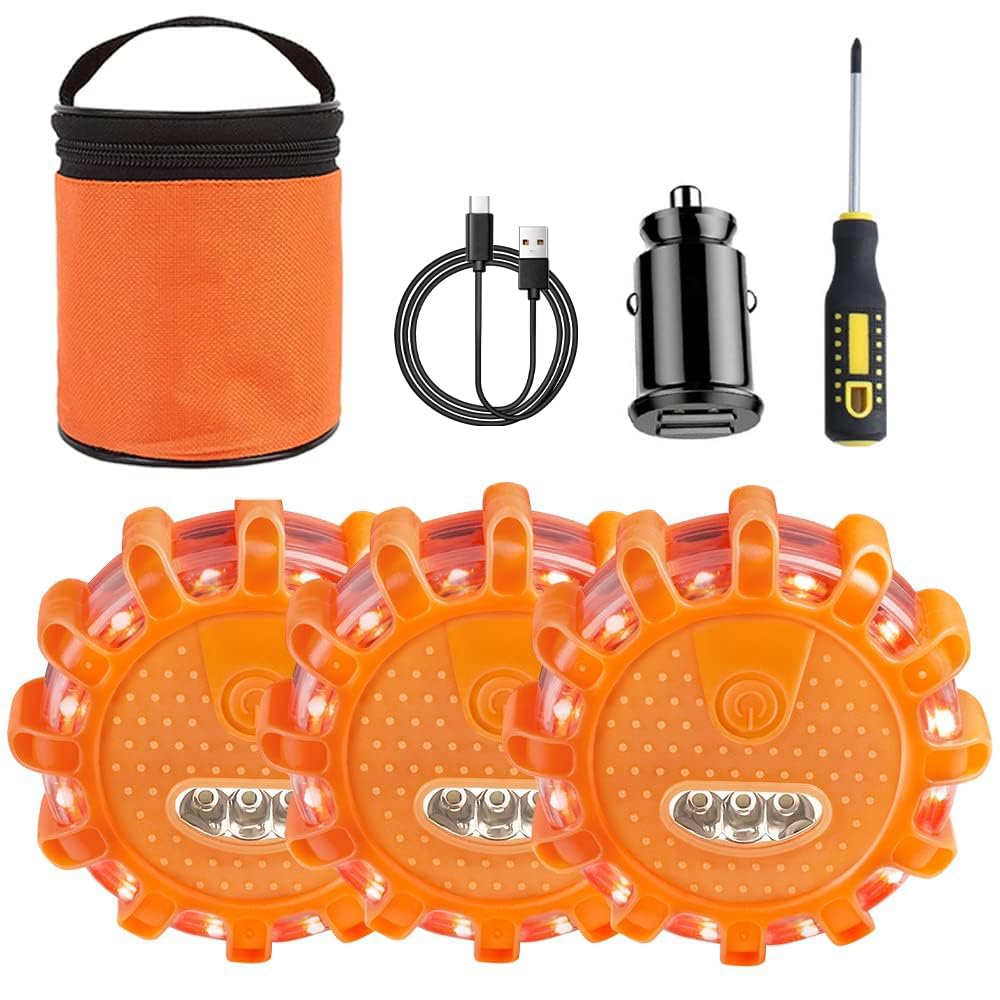 LED Warnleuchte mit 9 Blinkend Leuchtmodi, Warnleuchte mit Magnet und Haken, Warnleuchten Wasserdichte Set mit Kits und Ladezubehör