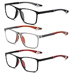 Hubeye TR90 Sports Reading Glasses for Men and Women Ultralight Flexible Anti-Blue Light ReadersBlack+Red+Orange+1.5