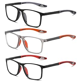 Hubeye TR90 Sports Reading Glasses for Men and Women Ultralight Flexible Anti-Blue Light ReadersBlack+Red+Orange+3.5