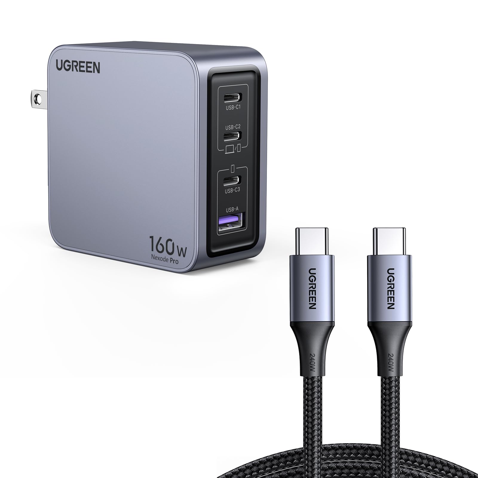 UGREEN Nexode Pro 160W USB C Charger Bundle with 240W 6FT USB C to USB C Cable for