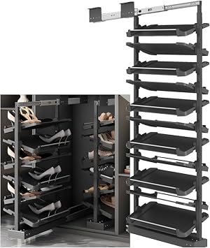 Pull-Out Shoe Rack for Mounted Closet,Wardrobe Expanding Shoe Cabinet,Adjustable Height Retractable Metal Vertical Shelf Organizer Space Saving StorageD15IN_13 TIER