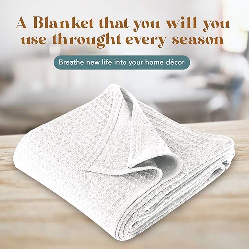 Miniatura 2 de Mantas de tejido de gofre 100% algodón, estilo hotel, tamaño Queen, ideal para todas las estaciones, mejora la decoración de tu hogar con edredón