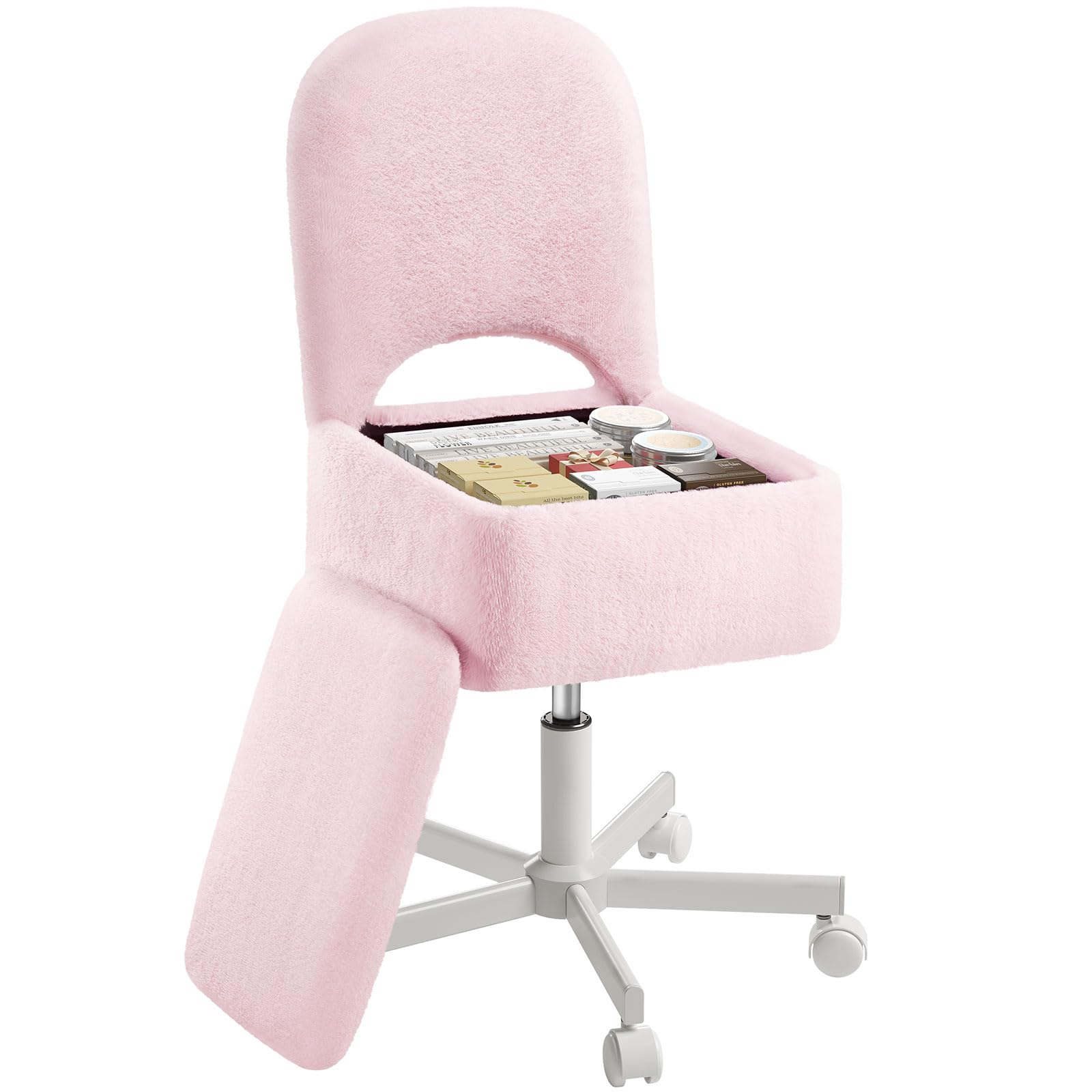 Rolanstar Chaise et Coiffeuse à Hauteur Réglable avec Rangement, Confort Tabouret de Salon pour Vanité, Velours, Bureau à Domicile(Rose,Grande)