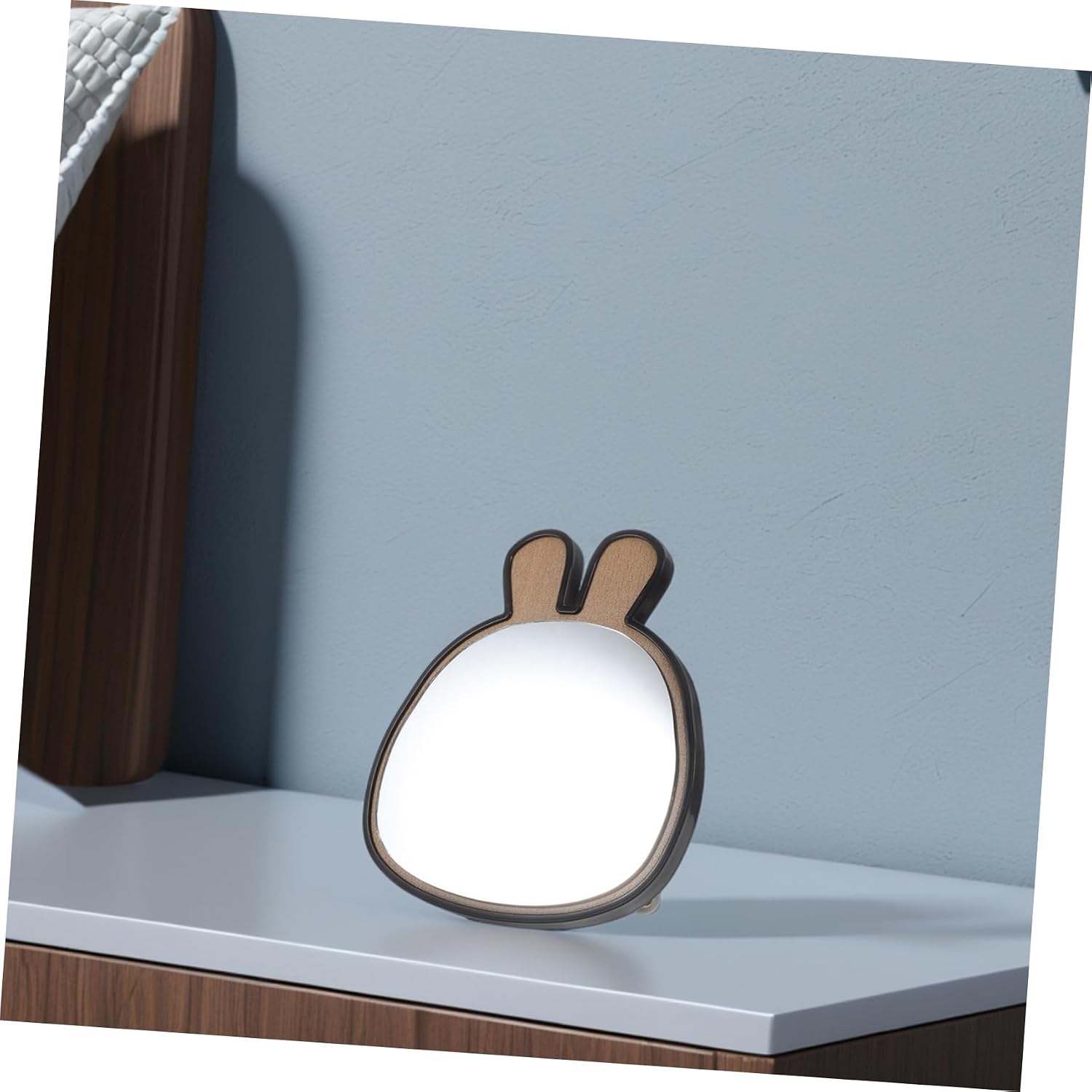 Cute Animal Shape Wooden Makeup Mirror Stand Desk Mirror for Girls Portable Handheld Compact with Led Light