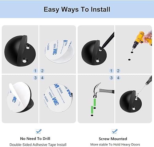 Miniatura 7 de Topes de puerta, tope de puerta de piso, paquete de 4 topes de puerta sin taladro, topes de puerta de goma negra para la parte inferior de la puerta