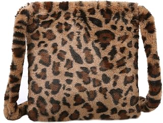 Leopard Print Plush Crossbody Bag for Women, Faux Fur Shoulder Purse with Multi-Pocket Storage