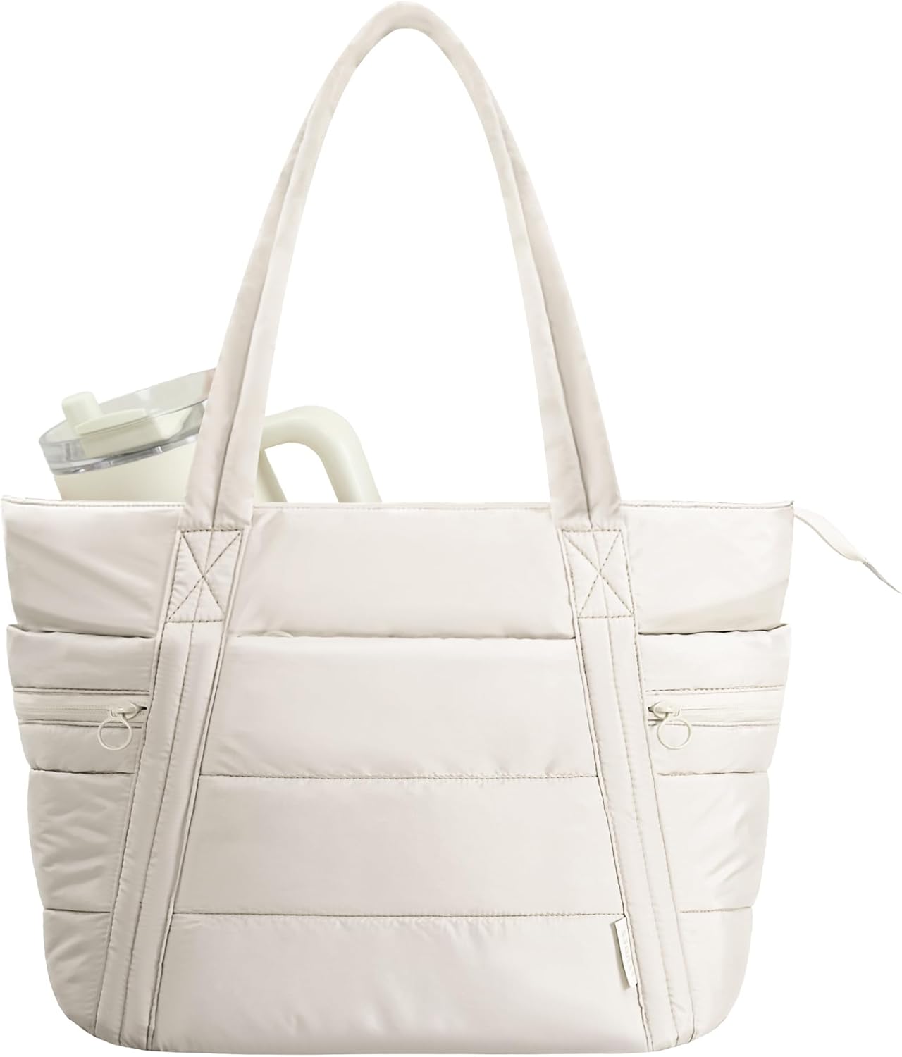 Leudes Puffer Tote Bag for Women Lightweight Puffy Handbag with Cup Holder Quilted Shoulder Bag for Nurse Work Travel Gym