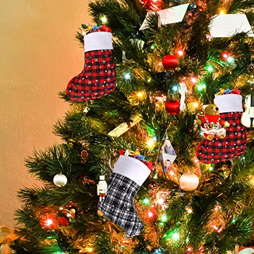 Ccinee 24Pcs Christmas Mini Stockings, 9" Snowflakes Stocking Black White And Black Red Buffalo Plaid Christmas Stockings Fireplace Hanging Stockings For Family Holiday Xmas Party… #TOP2