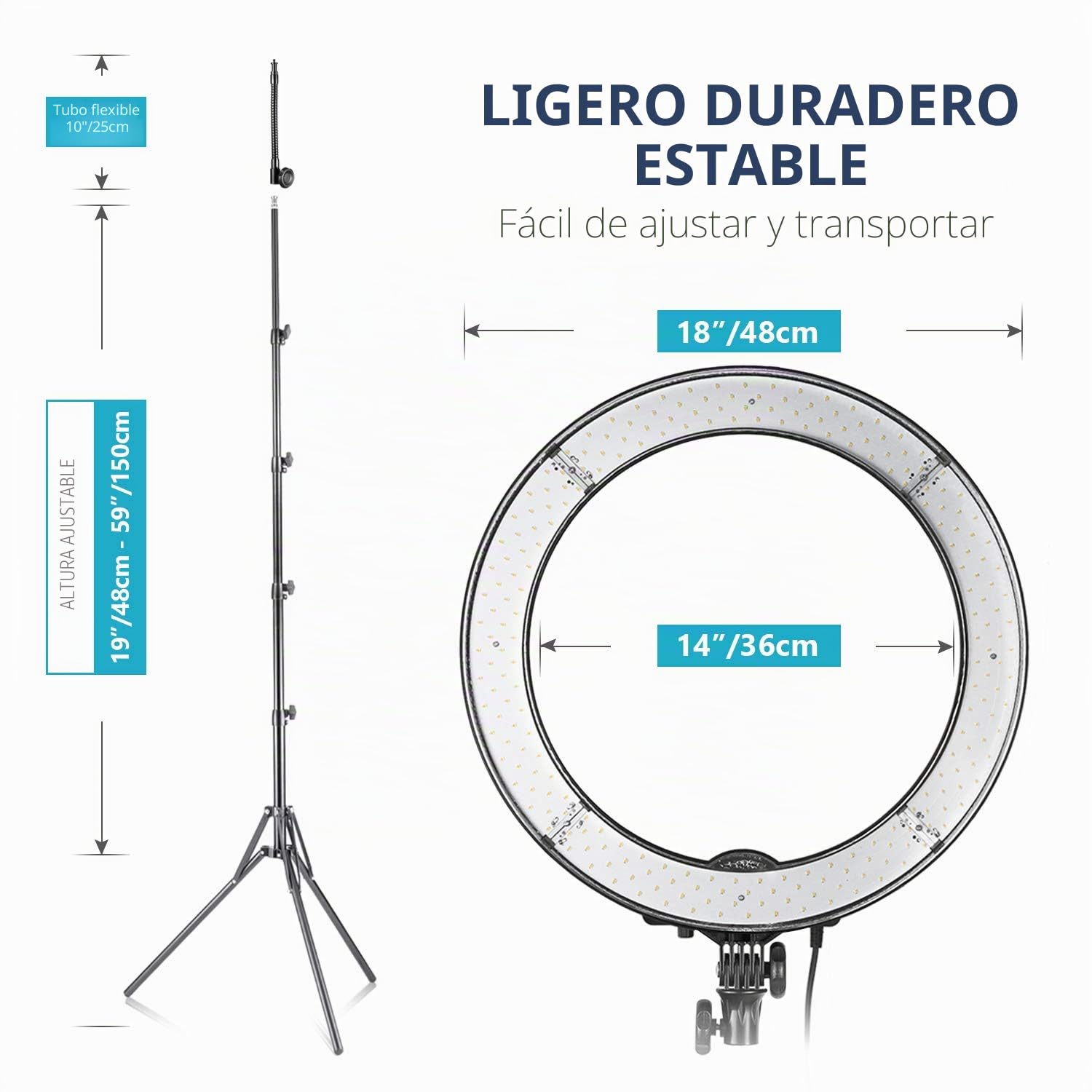 Neewer Anillo de Luz LED Regulable Iluminación Kit 48cm Exterior 52W 5500K Soporte de Luz Receptor para Teléfono Inteligente Youtube Autorretrato de Grabación