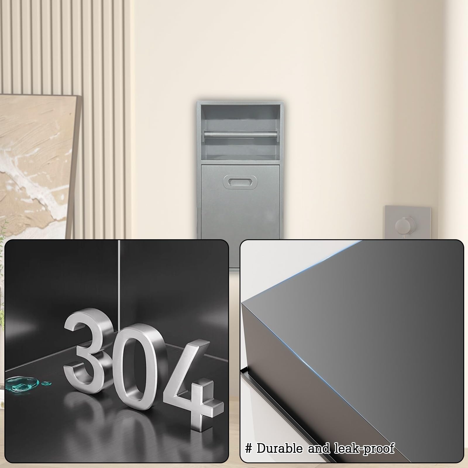Niche Empotrable Portarrollos Papel Higienico Acero INOX 304 Borde Fino 1mm Resistente al Óxido y Arañazos Accesorios de Baño Moderno Ahorro de Espacio, Plata(Nero,12"/300mm)