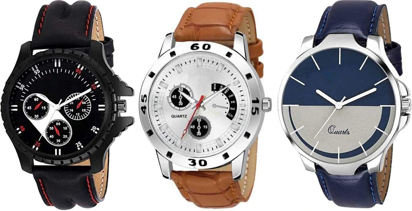 Multi-Color Premium Chronograph Design Leather Analog Combo Watches For Men And Watches, Boys (Pack Of 3)