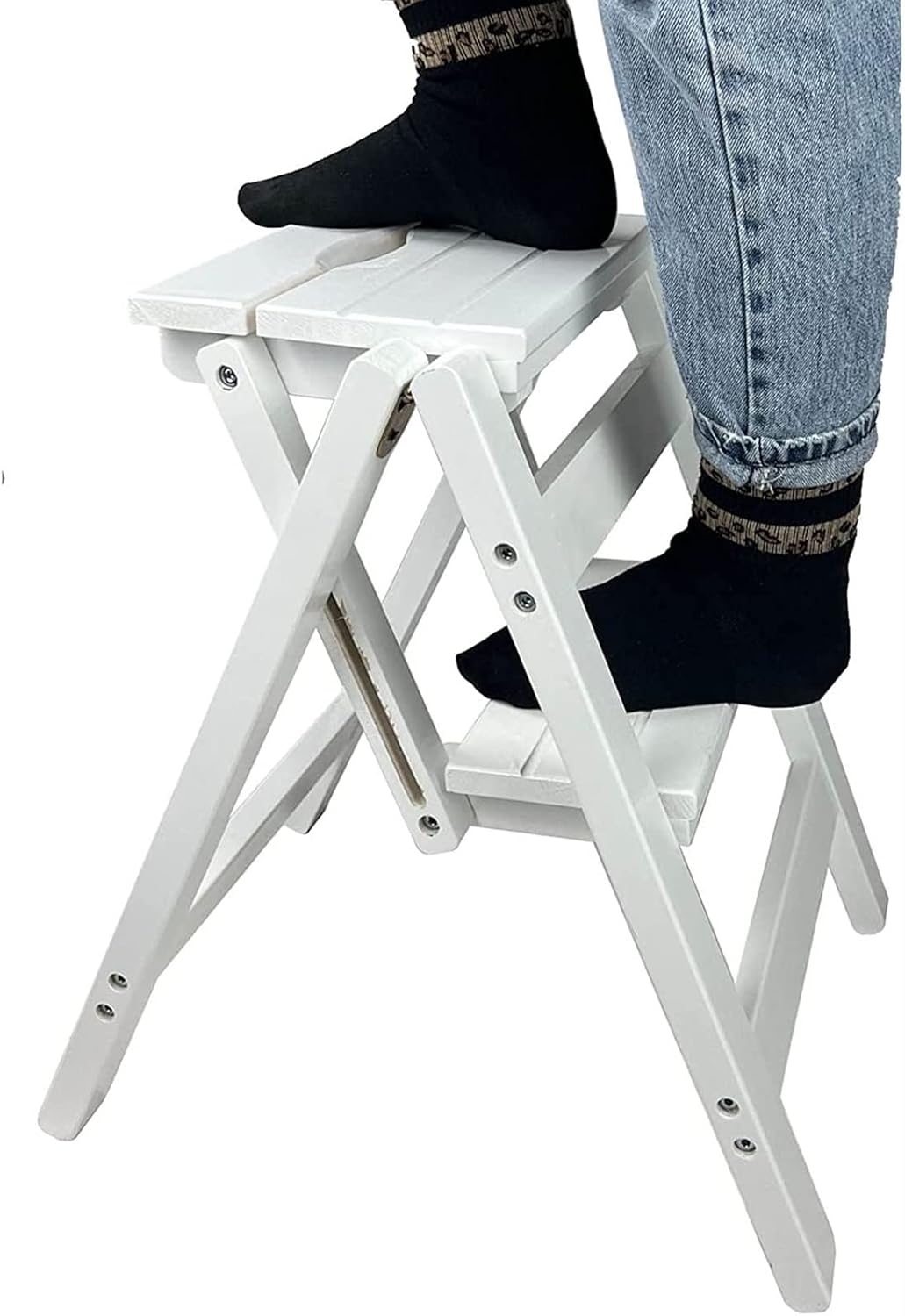 3 in 1 Multifunction Wooden Kitchen Step Stool Foldable 2 Step Ladder Multi-Use for Household/Kitchen/Office - Hold Up to 300lbs (Color : B)