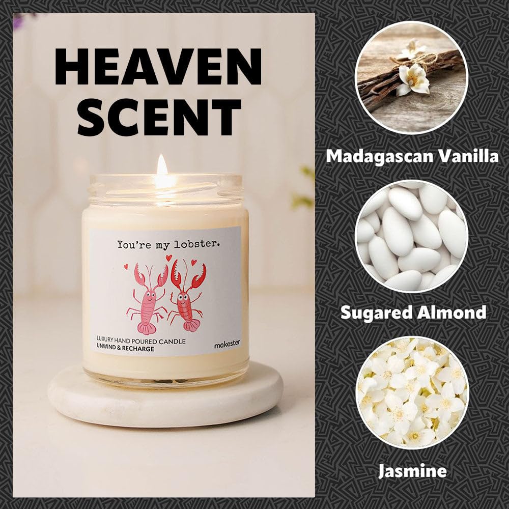 Lobster Gifts - Luxury Soy Wax Candle - Vanilla, Jasmine, Sugared Almond - Makester, White, 220g - Image 4