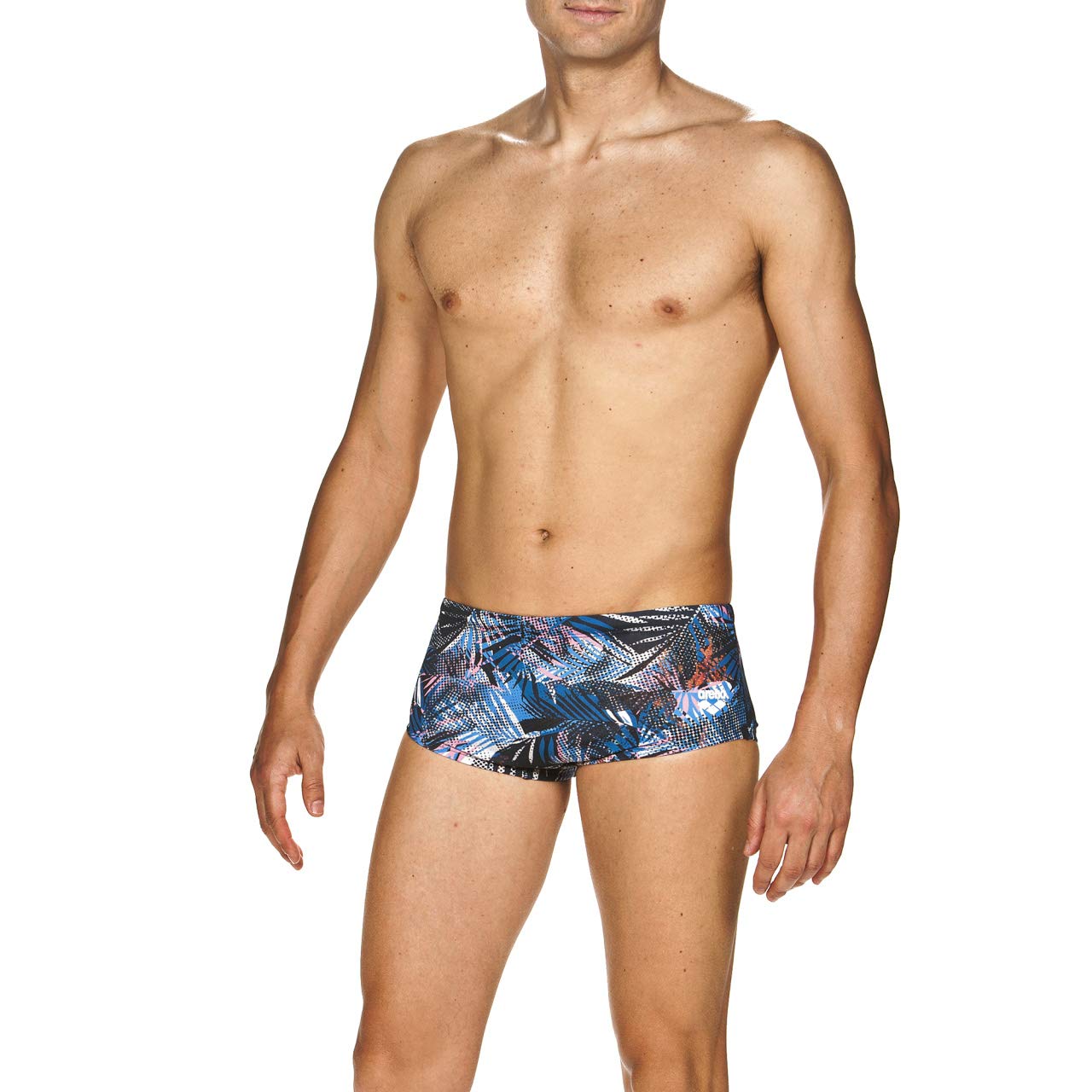 ARENA Mens Floral Allover Square Short MaxLife Swimsuit, Navy - Multi, 24 US