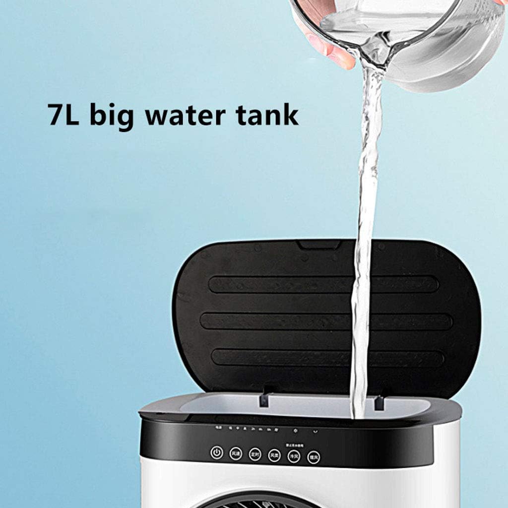 Portable Air Conditioner Fan 65W/125W Personal Air Cooler Mini Air Conditioner with 10 Ice Bags and Remote Control 12H Timing 7L Water Tank for Home Bedroom Office (with Transformer Small)
