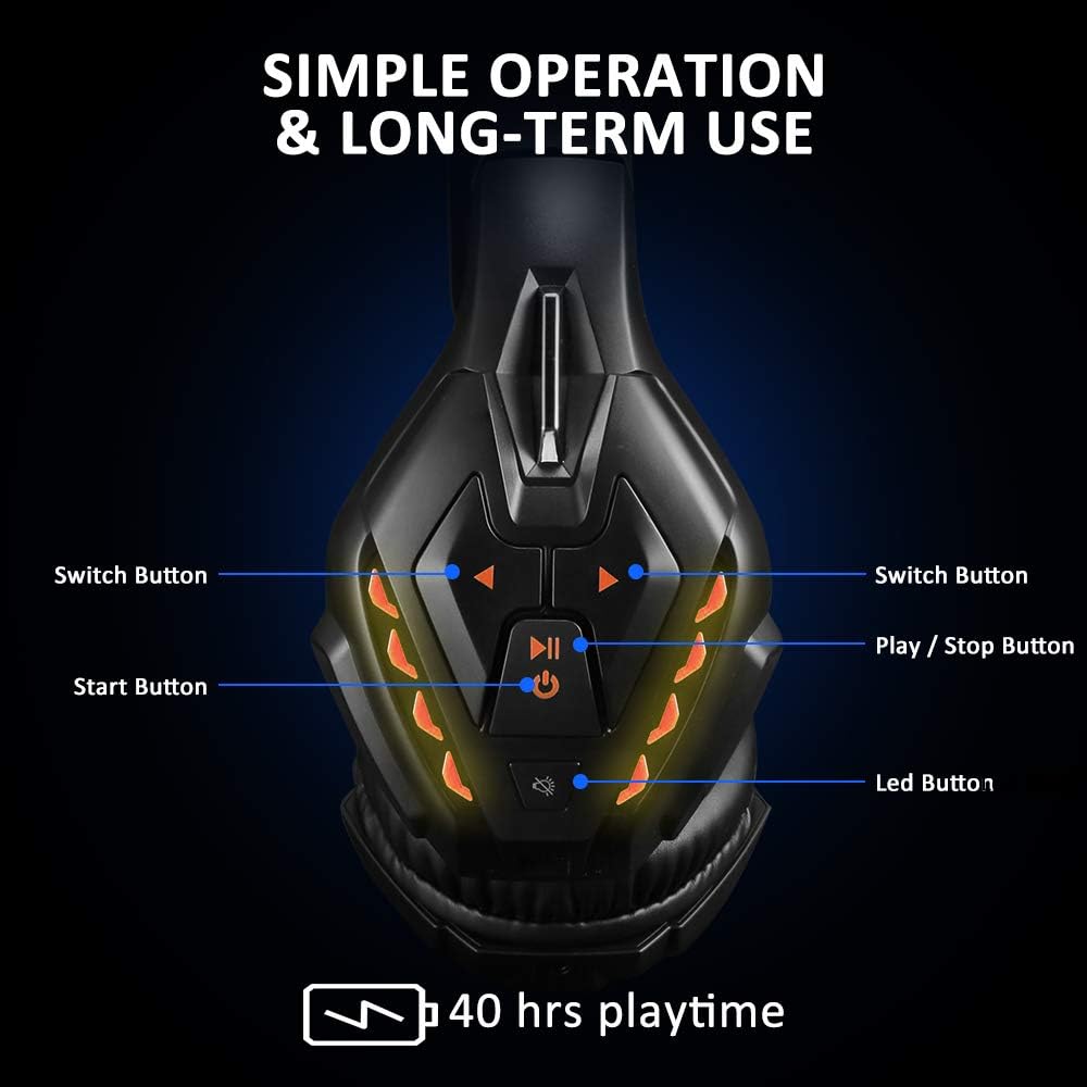 YOTMS Wired Gaming Headset for PS4, Xbox One, PC, Nintendo Switch, with Detachable Mic, Bluetooth Wireless Over Ear Headset with Bulit in Mic, 40 Hours of Use, Noise Cancelling Headphones (Orange)